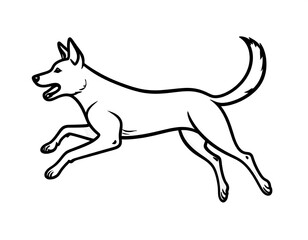 Fototapeta premium Line art illustration of a running dog with its tail curled, on a plain white background