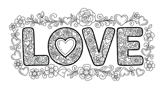 Intricate floral patterns beautifully frame the word love creating a delicate and artistic silhouette