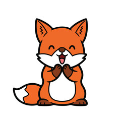 Obraz premium Cute cartoon fox with hands together and happy expression