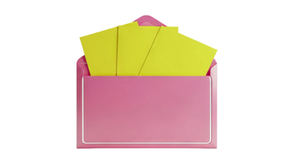 Pink envelope with yellow papers