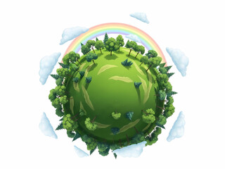 Fototapeta premium 緑豊かな地球が輝き、虹が美しく架かる！希望に満ちた素晴らしいイラスト