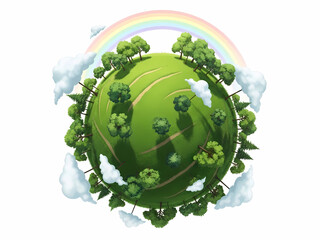 Fototapeta premium 緑豊かな地球が明るい虹の下で、希望に満ちて輝いている美しい光景