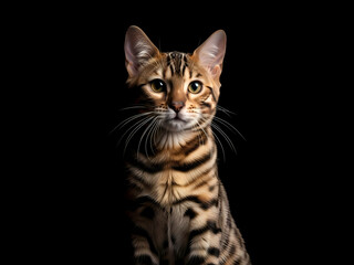 見つめる可愛い子猫、漆黒の背景に美しく浮かび上がる姿に感動！