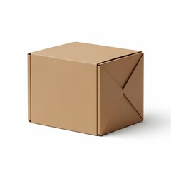 Fototapeta premium Brown cardboard box on a white background with subtle shadow.
