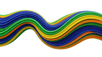 Abstract Swirling Ribbons in Green, Blue, Yellow, and Orange