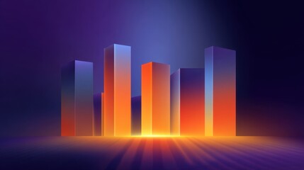 Abstract geometric shapes with vibrant colors and illumination creating a futuristic skyline concept in a digital art style