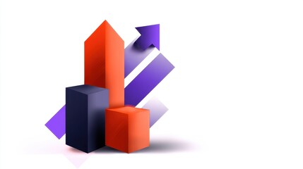 Colorful geometric shapes representing growth and progress, with upward arrows and bar graphs illustrating financial success and data analysis concepts