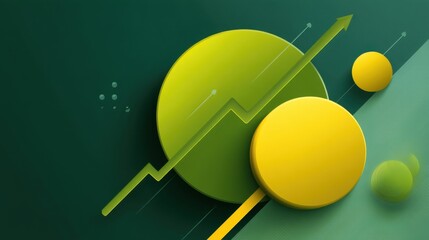 Abstract geometric design with green and yellow circles and an upward arrow representing growth and progress in a modern business concept