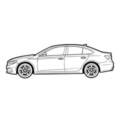 Obraz premium Side view of a four door sedan car in line art style