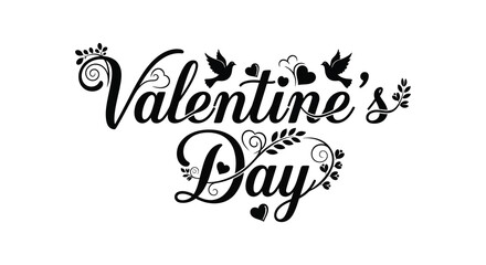 Elegant valentine s day lettering design with floral swirls and decorative hearts a striking silhouette © MIRAJ02