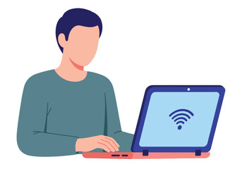 Person using laptop with Wi-Fi signal, symbolizing digital connectivity