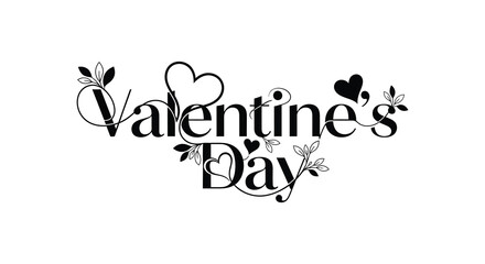 Elegant valentine s day lettering with decorative hearts and flourishes in a striking black silhouette © nhpvect02