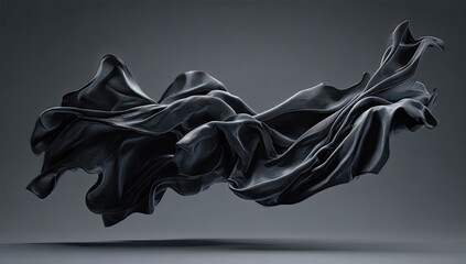 Flowing dark fabric drifts in an ethereal, shadowed void