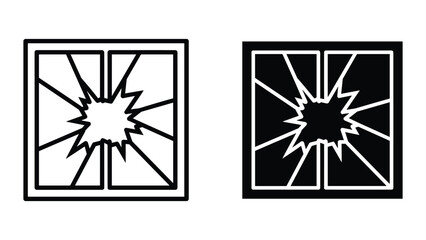 Broken window icon set with shattered glass effect