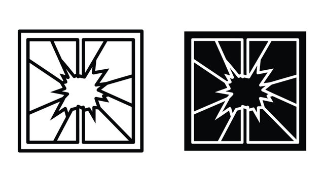 Broken window icon set with shattered glass effect