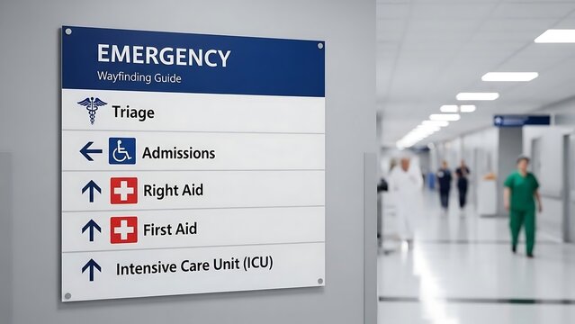 Hospital emergency department directional sign.