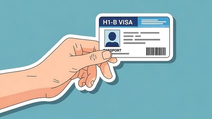 Hand holding H1B visa card illustration.