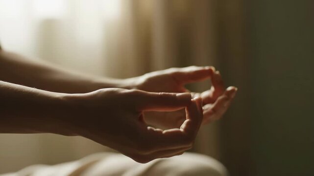 Close up of hands in a serene meditation mudra pose.