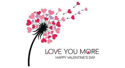 A delightful arrangement of heart shaped petals forming a dandelion conveying love and affection silhouette