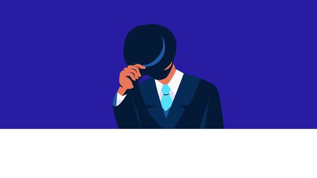 Man Taking Hat Off in Slow Motion, Respectful Greeting Gesture, 4K Video With Blue Background