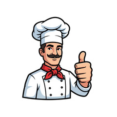 Smiling chef giving thumbs up in white uniform and red neckerchief