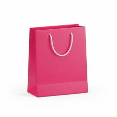 Pink shopping bag with white handle on white background.