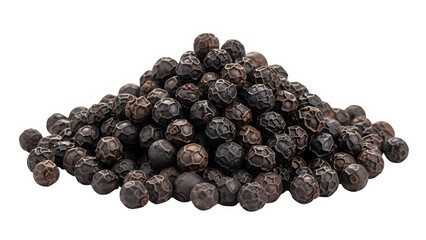 Fototapeta premium Black peppercorns, isolated on white or transparent background, high resolution, studio lighting, sharp focus, detailed texture, clean cutout, minimal shadow, PNG format