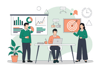 Fototapeta premium Business Team Analyzing Data and Setting Goals in Office Presentation