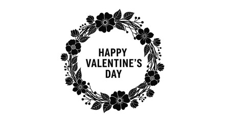 A circular floral wreath with a valentine s day message presented as a striking black silhouette © nhpvect02
