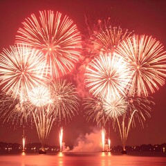 Spectacular Fireworks Display Over Water - A Vibrant Celebration.