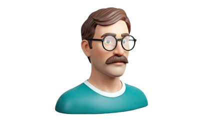 3D Cartoon Man with Glasses and Mustache
