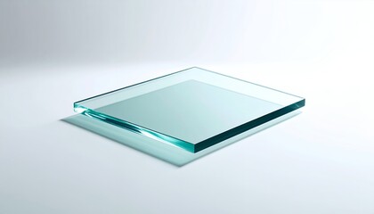 Square Glass Plate on White Background with Subtle Shadow.