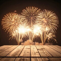 Spectacular Fireworks Display Over Wooden Deck for Celebration.