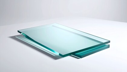 Stack of Clear Glass Sheets on White Surface with Soft Shadows.