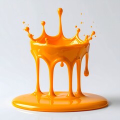 Vibrant Orange Paint Splash Crown on White Background.
