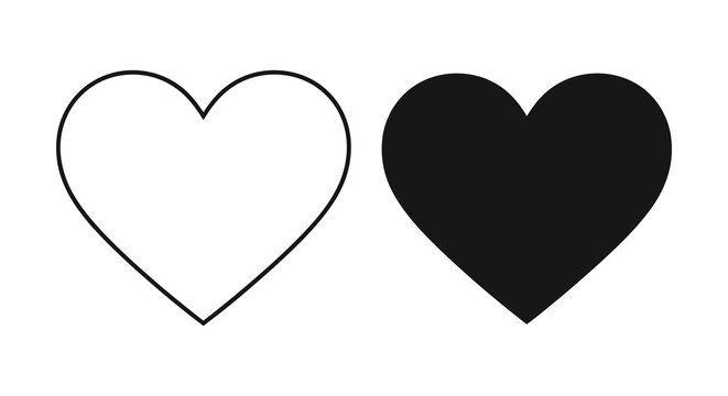 A contrasting depiction of two heart shapes one outlined and one solid showcasing a simple silhouette