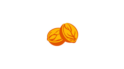 Two stylized, golden-orange fruit halves are depicted against a clean white background