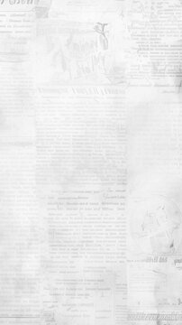 Abstract vintage white paper texture background with grunge newspaper text overlay for motion graphics.4K vertical video	