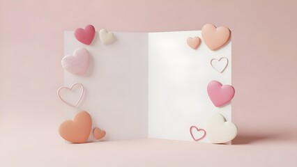 Obraz premium Valentine's day card with pink and white hearts on a light background for love and romance