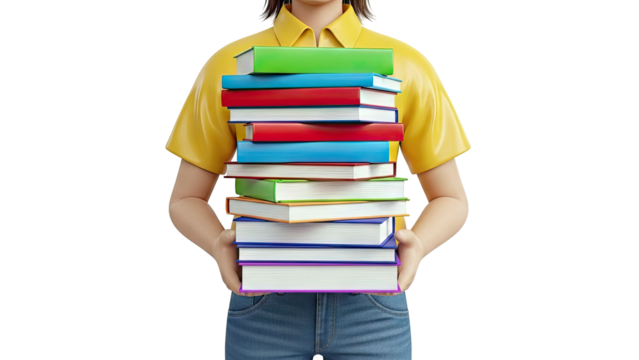 Person holding stack of colorful books - Powered by Adobe