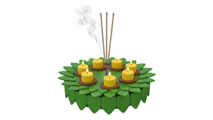 Krathong with candles and incense sticks