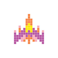 Fototapeta premium A flat pixel design made of geometric square color blocks on a clean icon layout. Pixel art spacecraft