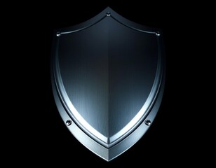 Shiny 3D silver metal shield icon with a sleek chrome finish isolated on a white background representing a secure heraldic protection symbol and metallic safety guard emblem for security design