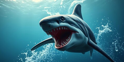 Apex predator, powerful jaws, sleek body, ocean hunter,  white shark,   underwater photography