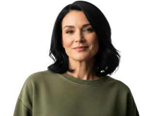 Confident woman in green sweater