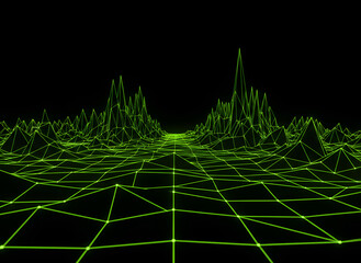 Neon grid landscape with dark background
