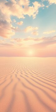 Sun-kissed sand ripples meet ethereal watercolor sky, creating a tranquil coastal iconographic landscape,  pastel,  icons