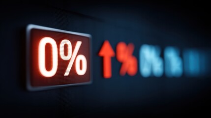 Percentage Indicator with Bright Red Zero on Dark Background Signifying Financial Metrics or Statistical Data in Digital Format