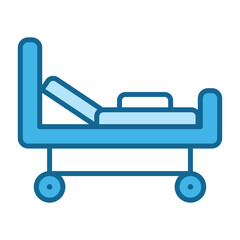 blue hospital bed with wheels icon. suitable for medical presentations, healthcare blogs, and hospital related designs.