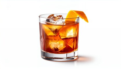 Refreshing Old Fashioned Cocktail with Orange Peel Garnish.